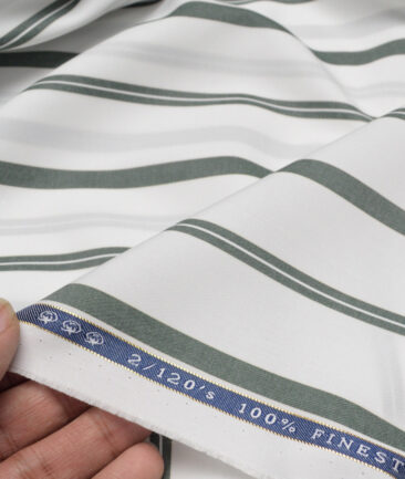 Vercelli Italy 2 Ply 120's Supima Cotton Striped Shirting Fabric (White and Green)