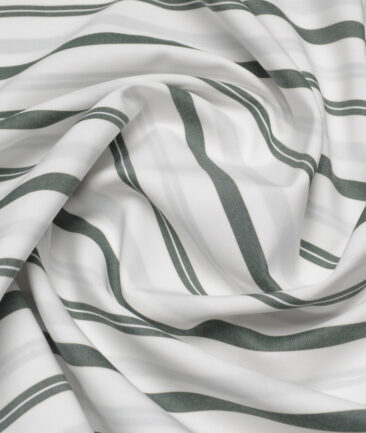 Vercelli Italy 2 Ply 120's Supima Cotton Striped Shirting Fabric (White and Green)