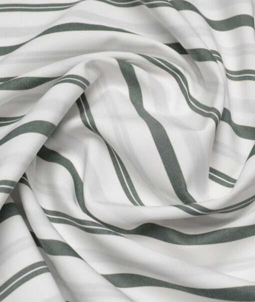 Vercelli Italy 2 Ply 120's Supima Cotton Striped Shirting Fabric (White and Green)