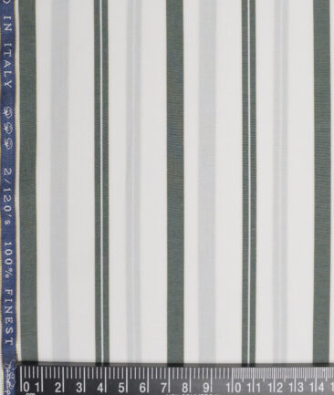 Vercelli Italy 2 Ply 120's Supima Cotton Striped Shirting Fabric (White and Green)
