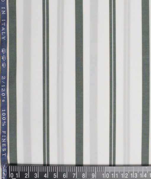 Vercelli Italy 2 Ply 120's Supima Cotton Striped Shirting Fabric (White and Green)