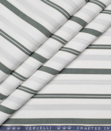 Vercelli Italy 2 Ply 120's Supima Cotton Striped Shirting Fabric (White and Green)