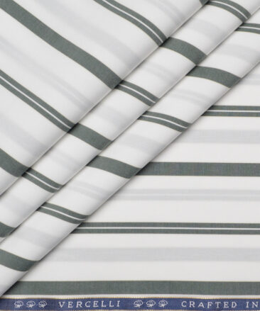 Vercelli Italy 2 Ply 120's Supima Cotton Striped Shirting Fabric (White and Green)