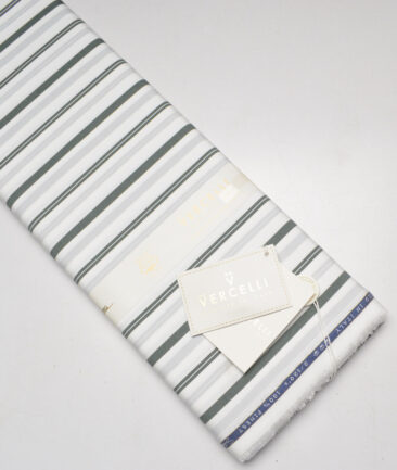 Vercelli Italy 2 Ply 120's Supima Cotton Striped Shirting Fabric (White and Green)