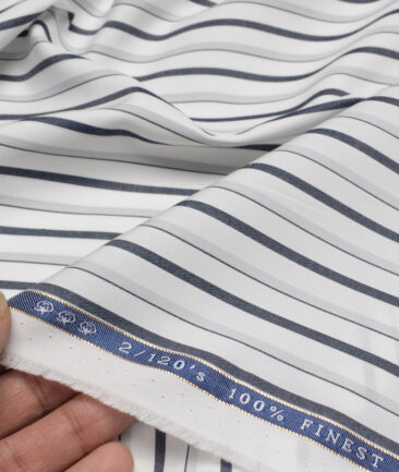 Vercelli Italy 2 Ply 120's Supima Cotton Striped Shirting Fabric (White and Grey)
