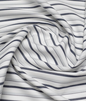 Vercelli Italy 2 Ply 120's Supima Cotton Striped Shirting Fabric (White and Grey)