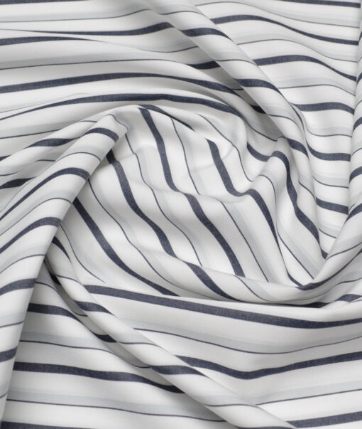Vercelli Italy 2 Ply 120's Supima Cotton Striped Shirting Fabric (White and Grey)