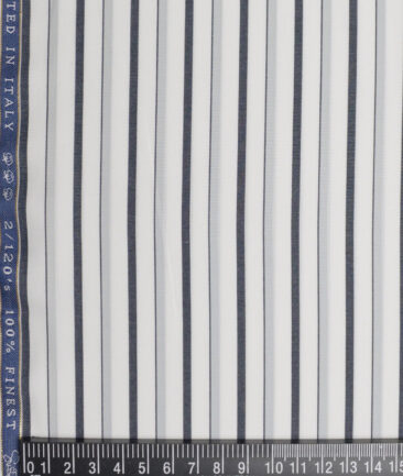 Vercelli Italy 2 Ply 120's Supima Cotton Striped Shirting Fabric (White and Grey)