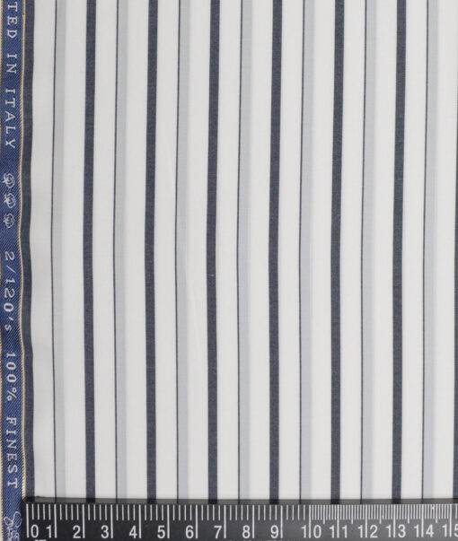 Vercelli Italy 2 Ply 120's Supima Cotton Striped Shirting Fabric (White and Grey)