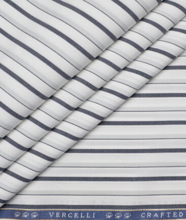 Vercelli Italy 2 Ply 120's Supima Cotton Striped Shirting Fabric (White and Grey)