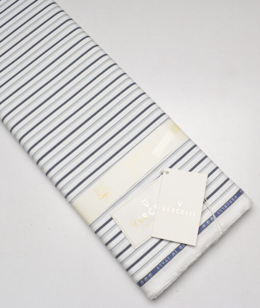 Vercelli Italy 2 Ply 120's Supima Cotton Striped Shirting Fabric (White and Grey)