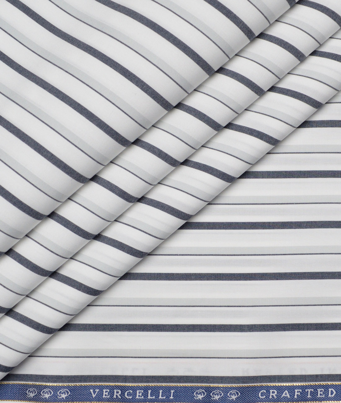 Vercelli Italy 2 Ply 120's Supima Cotton Striped Shirting Fabric (White and Grey) Vercelli Italy 2 Ply 120's Supima Cotton Striped Shirting Fabric (White and Grey)