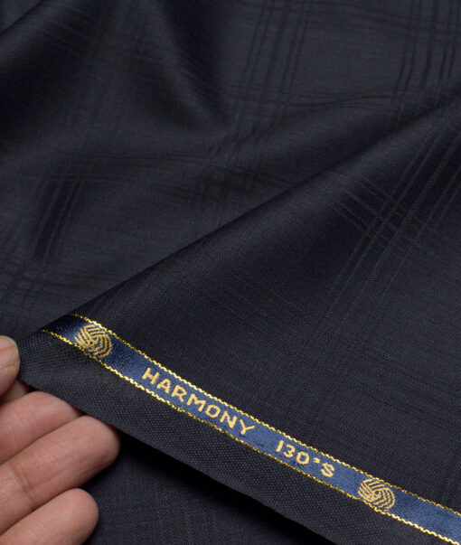 Vercelli Italy Super 130's Checks 70% Merino Wool Suiting Fabric (Dark Navy Blue)