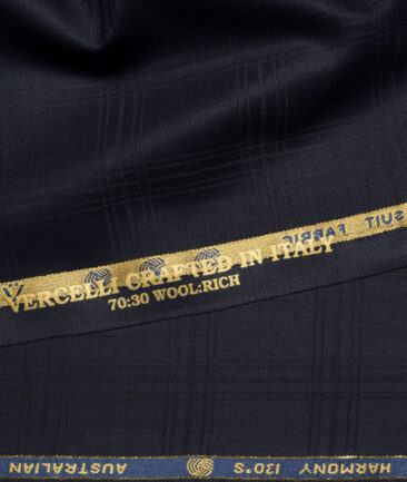 Vercelli Italy Super 130's Checks 70% Merino Wool Suiting Fabric (Dark Navy Blue)