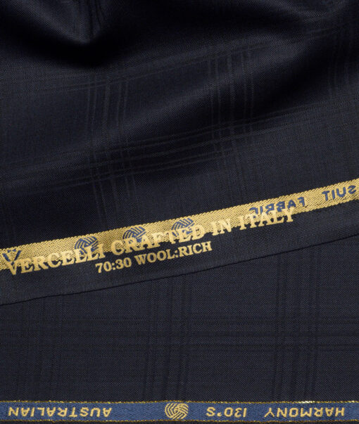Vercelli Italy Super 130's Checks 70% Merino Wool Suiting Fabric (Dark Navy Blue)