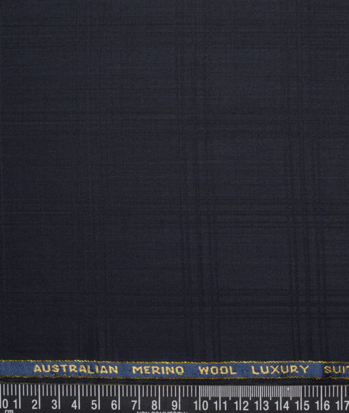 Vercelli Italy Super 130's Checks 70% Merino Wool Suiting Fabric (Dark Navy Blue)