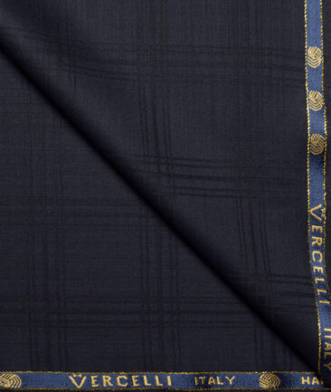 Vercelli Italy Super 130's Checks 70% Merino Wool Suiting Fabric (Dark Navy Blue)