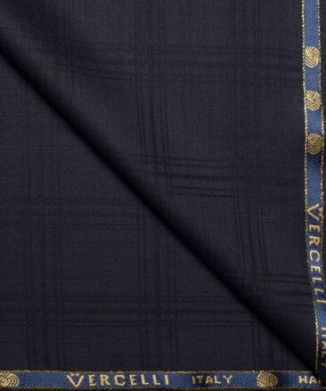 Vercelli Italy Super 130's Checks 70% Merino Wool Suiting Fabric (Dark Navy Blue)