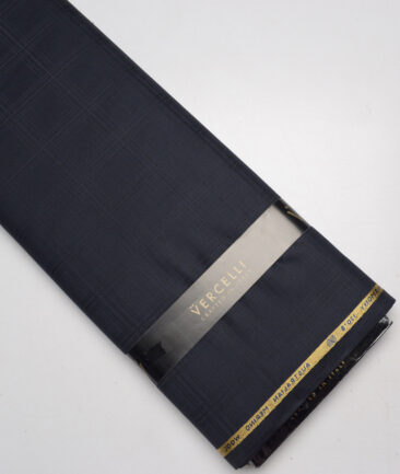 Vercelli Italy Super 130's Checks 70% Merino Wool Suiting Fabric (Dark Navy Blue)