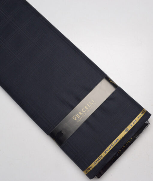 Vercelli Italy Super 130's Checks 70% Merino Wool Suiting Fabric (Dark Navy Blue)