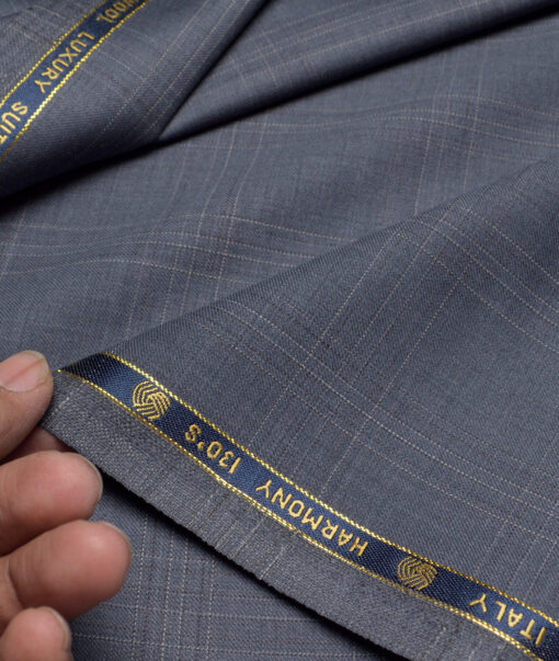 Vercelli Italy Super 130's Checks 70% Merino Wool Suiting Fabric (Greyish Blue)