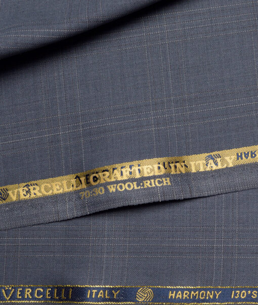 Vercelli Italy Super 130's Checks 70% Merino Wool Suiting Fabric (Greyish Blue)