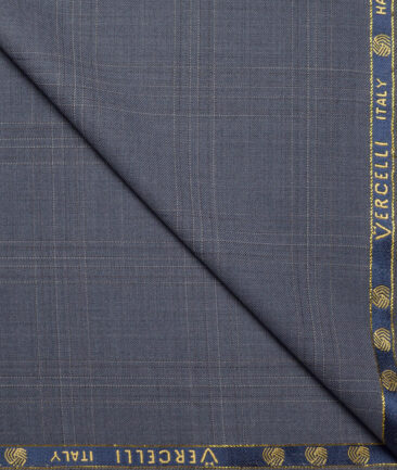 Vercelli Italy Super 130's Checks 70% Merino Wool Suiting Fabric (Greyish Blue)