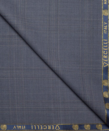 Vercelli Italy Super 130's Checks 70% Merino Wool Suiting Fabric (Greyish Blue)