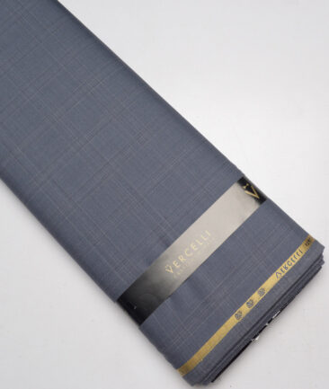 Vercelli Italy Super 130's Checks 70% Merino Wool Suiting Fabric (Greyish Blue)