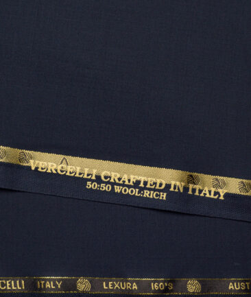 Vercelli Italy Super 160's Solids 50% Merino Wool Suiting Fabric (Dark Blue)
