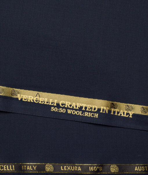 Vercelli Italy Super 160's Solids 50% Merino Wool Suiting Fabric (Dark Blue)