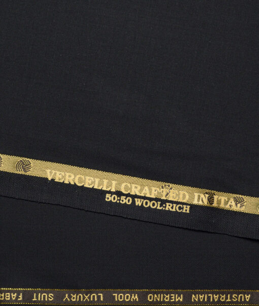 Vercelli Italy Super 160's Solids 50% Merino Wool Suiting Fabric (Jet Black)