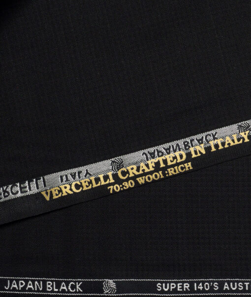 Vercelli Italy Super 140's Structured 70% Merino Wool Suiting Fabric (Black)