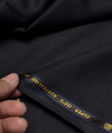 Vercelli Italy Super 150's Checks 70% Merino Wool Suiting Fabric (Black & Blue)