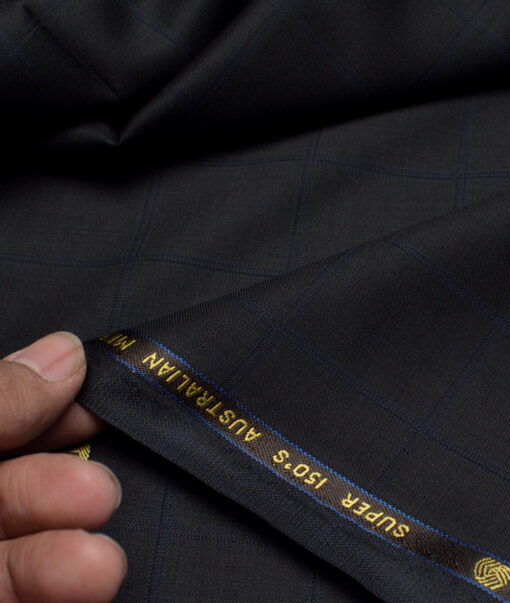 Vercelli Italy Super 150's Checks 70% Merino Wool Suiting Fabric (Black & Blue)
