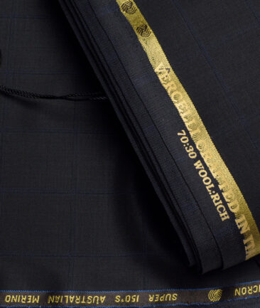 Vercelli Italy Super 150's Checks 70% Merino Wool Suiting Fabric (Black & Blue)