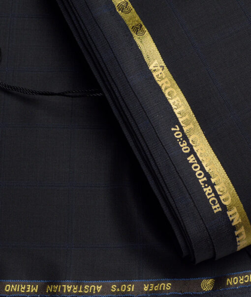 Vercelli Italy Super 150's Checks 70% Merino Wool Suiting Fabric (Black & Blue)