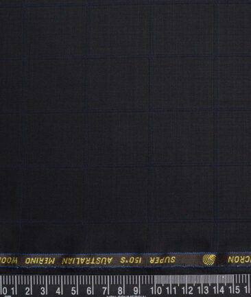 Vercelli Italy Super 150's Checks 70% Merino Wool Suiting Fabric (Black & Blue)