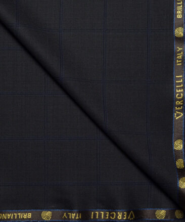 Vercelli Italy Super 150's Checks 70% Merino Wool Suiting Fabric (Black & Blue)