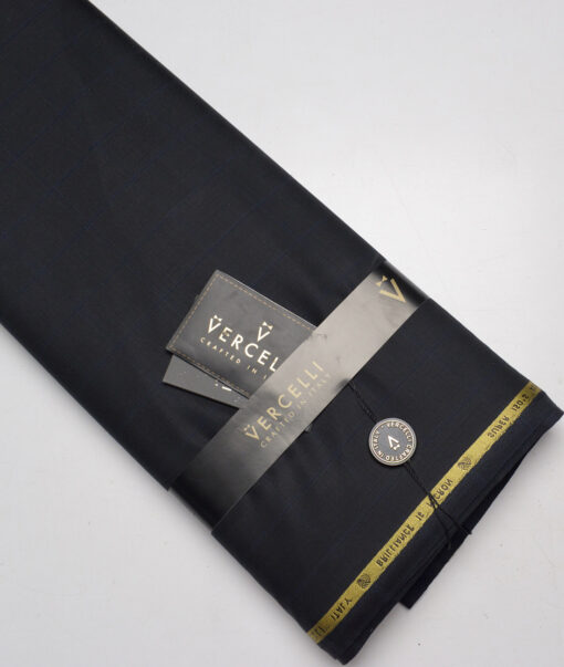 Vercelli Italy Super 150's Checks 70% Merino Wool Suiting Fabric (Black & Blue)