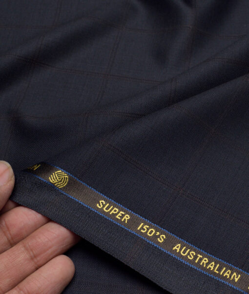 Vercelli Italy Super 150's Checks 70% Merino Wool Suiting Fabric (Dark Navy Blue)