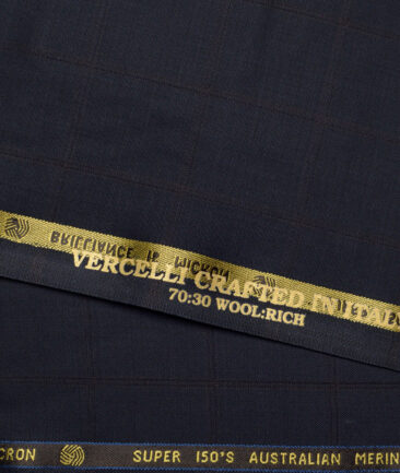 Vercelli Italy Super 150's Checks 70% Merino Wool Suiting Fabric (Dark Navy Blue)