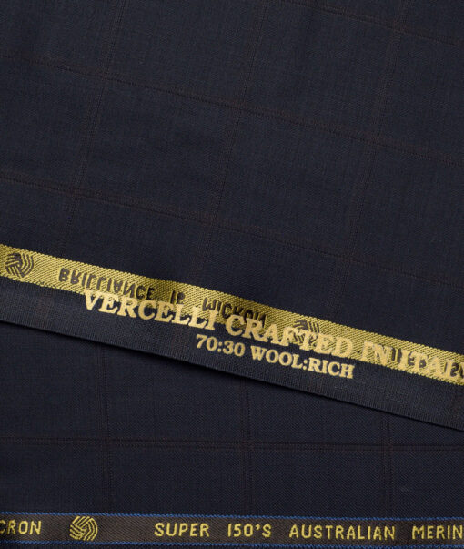 Vercelli Italy Super 150's Checks 70% Merino Wool Suiting Fabric (Dark Navy Blue)
