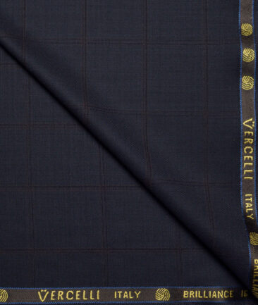 Vercelli Italy Super 150's Checks 70% Merino Wool Suiting Fabric (Dark Navy Blue)