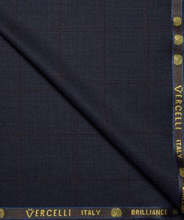 Vercelli Italy Super 150's Checks 70% Merino Wool Suiting Fabric (Dark Navy Blue)