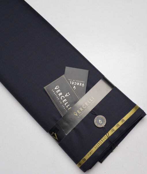 Vercelli Italy Super 150's Checks 70% Merino Wool Suiting Fabric (Dark Navy Blue)