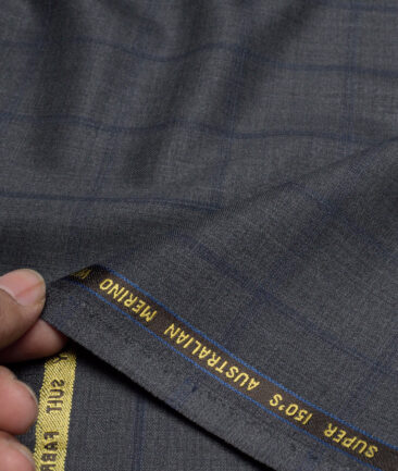 Vercelli Italy Super 150's Checks 70% Merino Wool Suiting Fabric (Grey & Royal Blue)