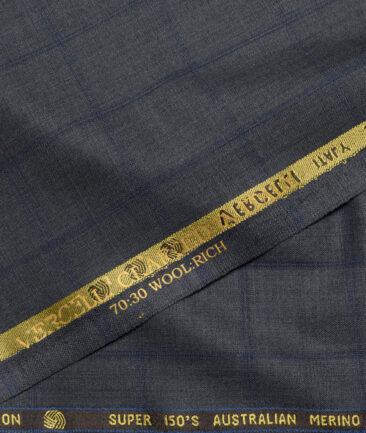 Vercelli Italy Super 150's Checks 70% Merino Wool Suiting Fabric (Grey & Royal Blue)