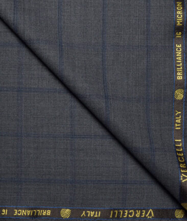 Vercelli Italy Super 150's Checks 70% Merino Wool Suiting Fabric (Grey & Royal Blue)