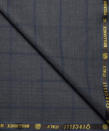 Vercelli Italy Super 150's Checks 70% Merino Wool Suiting Fabric (Grey & Royal Blue)